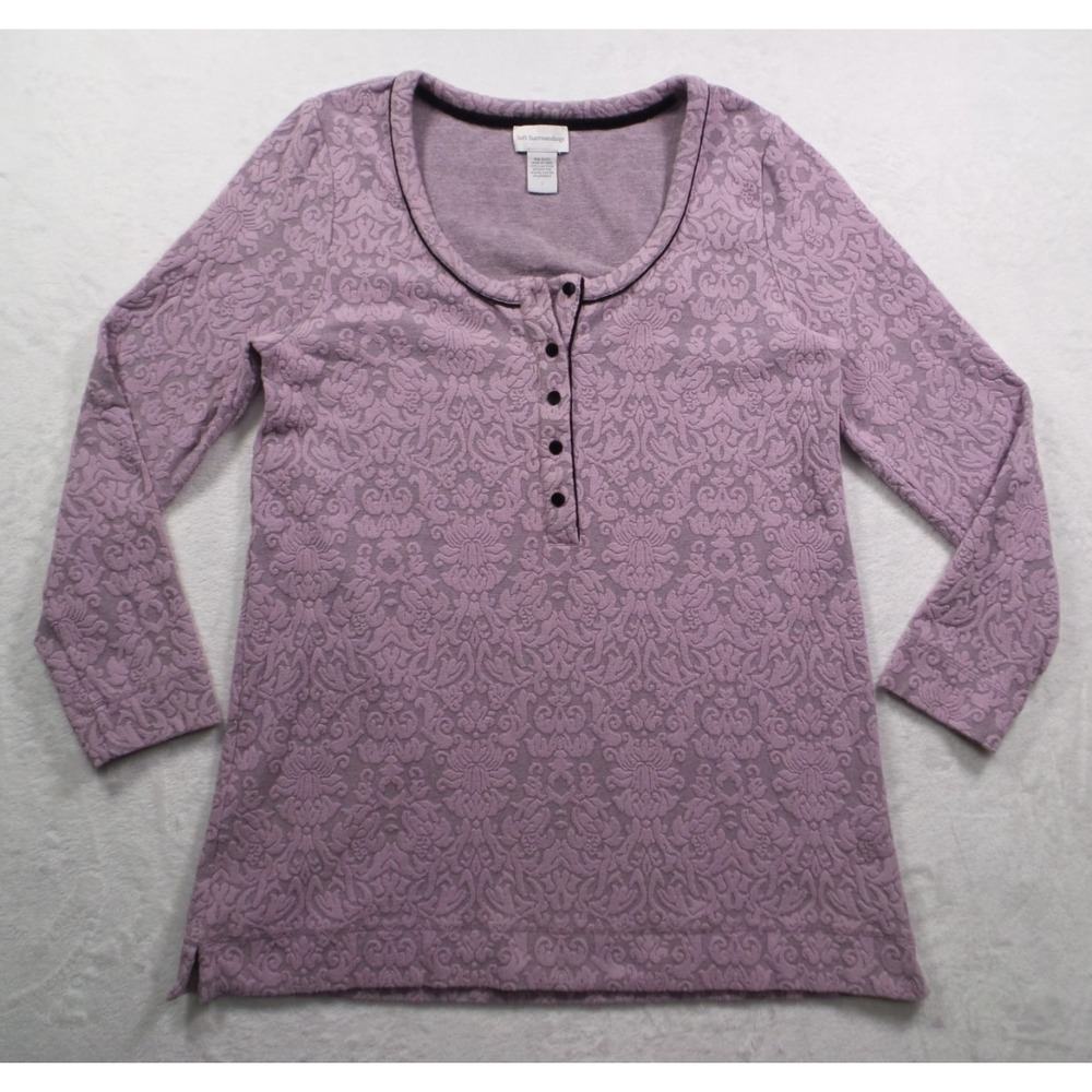 Soft Surroundings Top Womens Size Large Purpleā Floral Tunic Long Sleeve Stretch